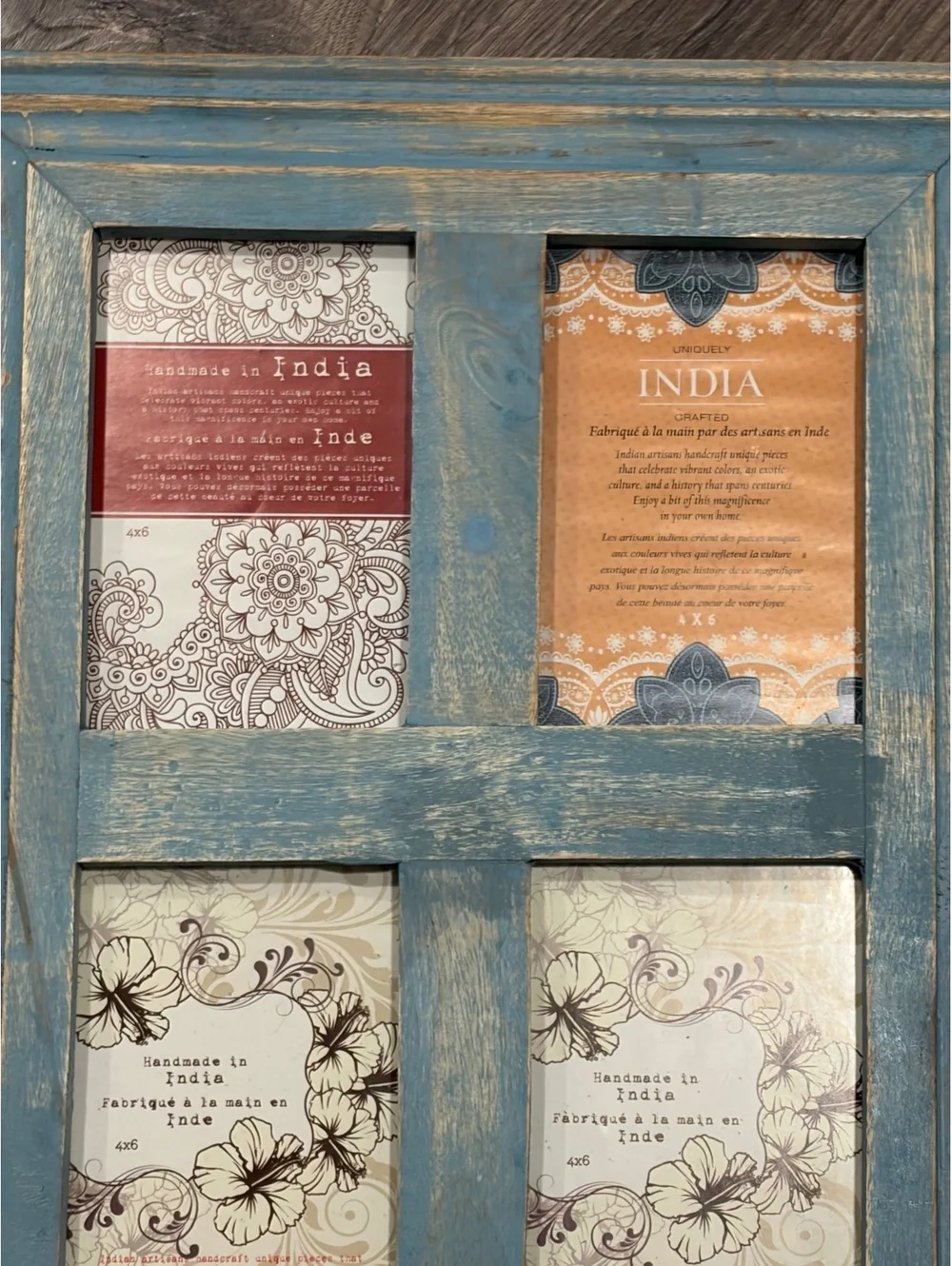 Shabby Chic Handmade India Rustic Blue Wood 6-Opening Photo Frame Farmhouse
